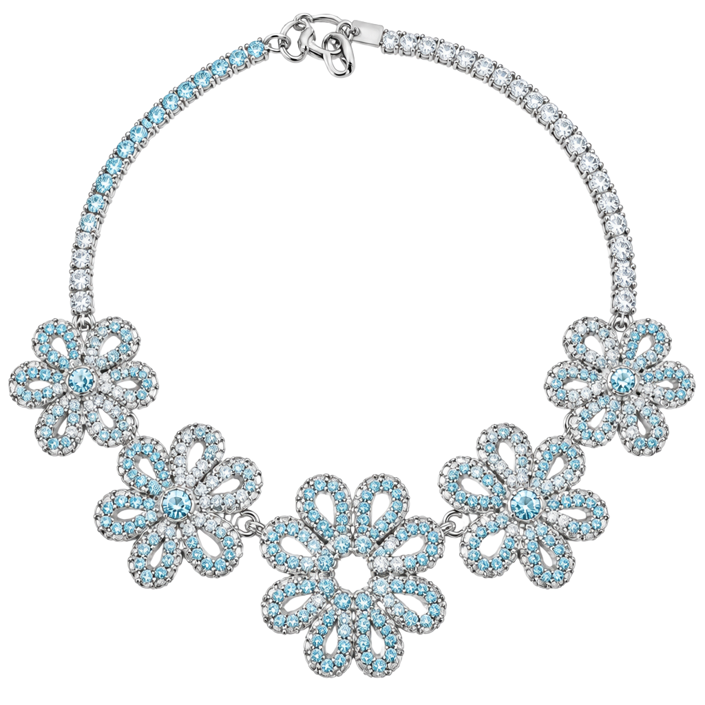 Coach Blue Crystal Flower Necklace Silver Plated 1