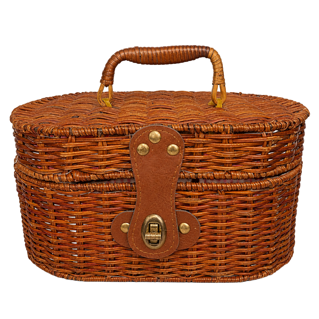 Vintage Wicker Picnic Basket Purse with Leather Handle and Clasp 1