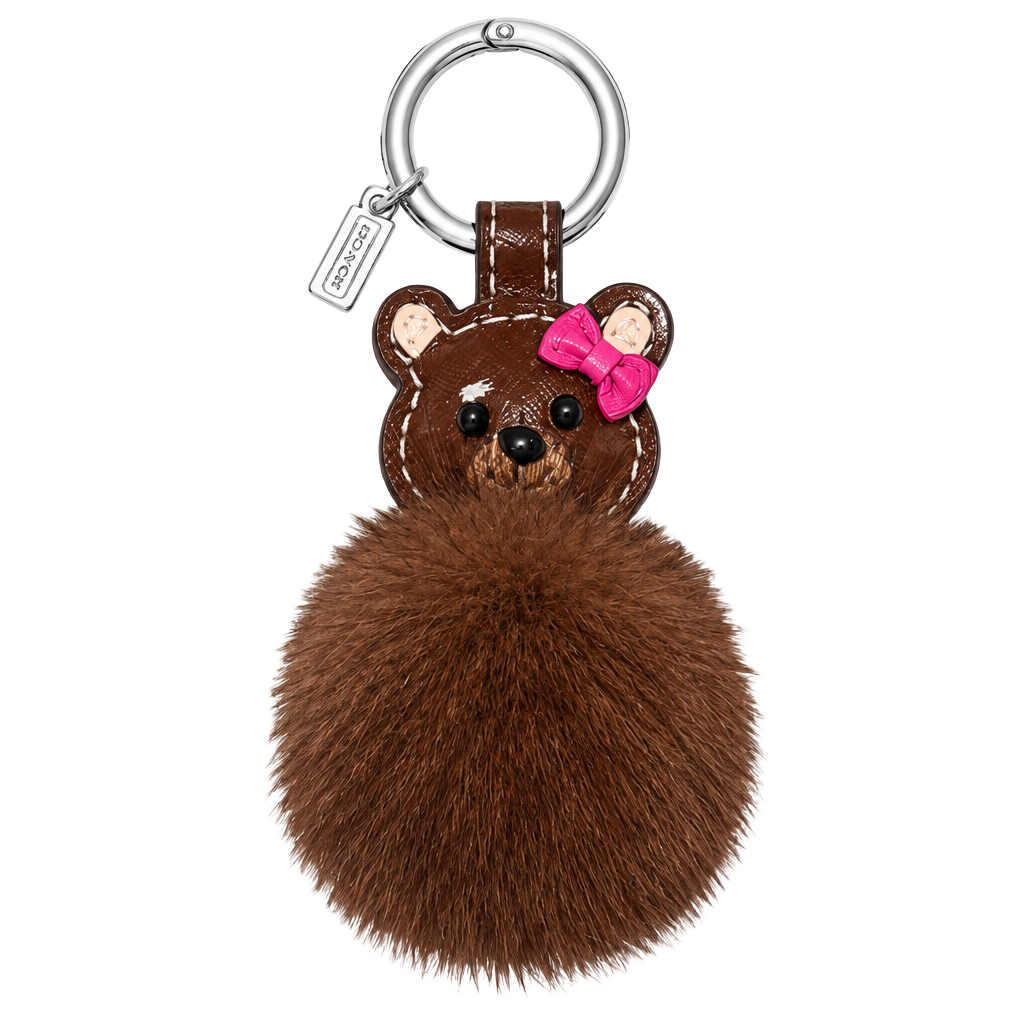 Coach MK Bear Keychain Charm with Pom Pom and Pink Bow 1