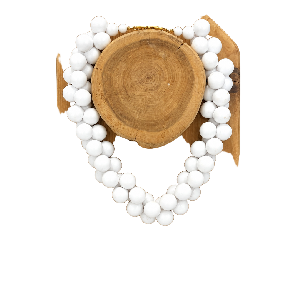 Vintage Napier Two Strand White Lucite Chunky Beaded Necklace Gold Tone Clasp 1