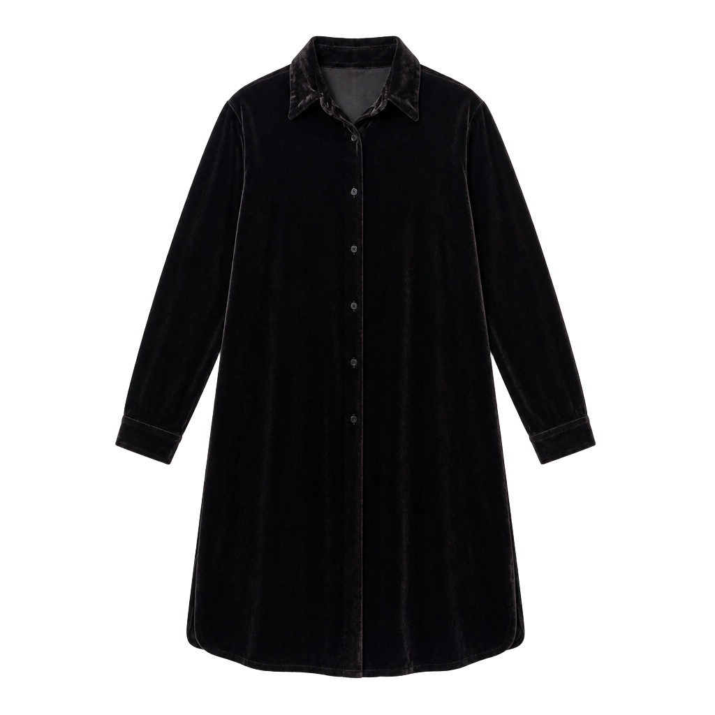 Annie Alexander chocolate Velvet Long Sleeve Collared Button-Down Shirt Dress 1