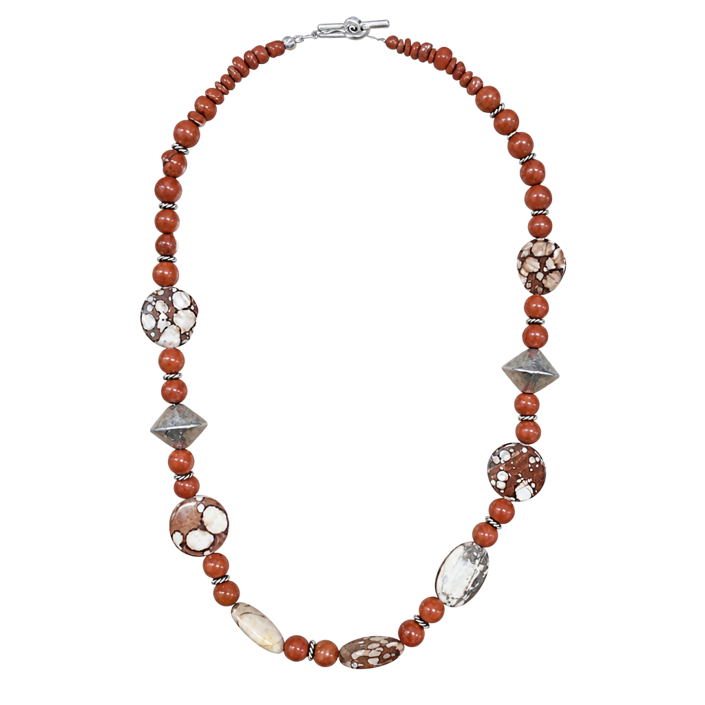 Artisan Handcrafted Red Jasper and Picasso Jasper Beaded Necklace with Toggle Clasp 1