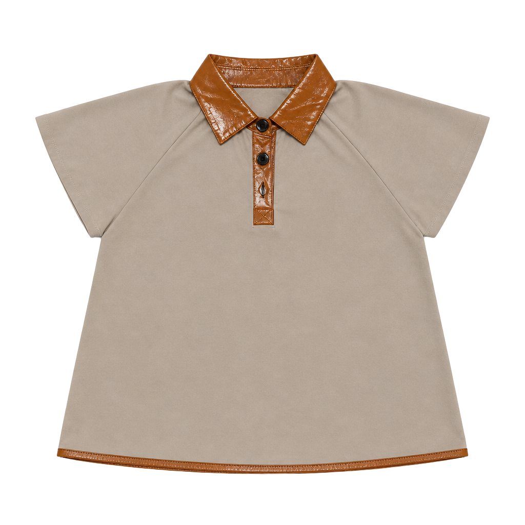 THML Clothing Faux Leather Trim Polo Blouse 1