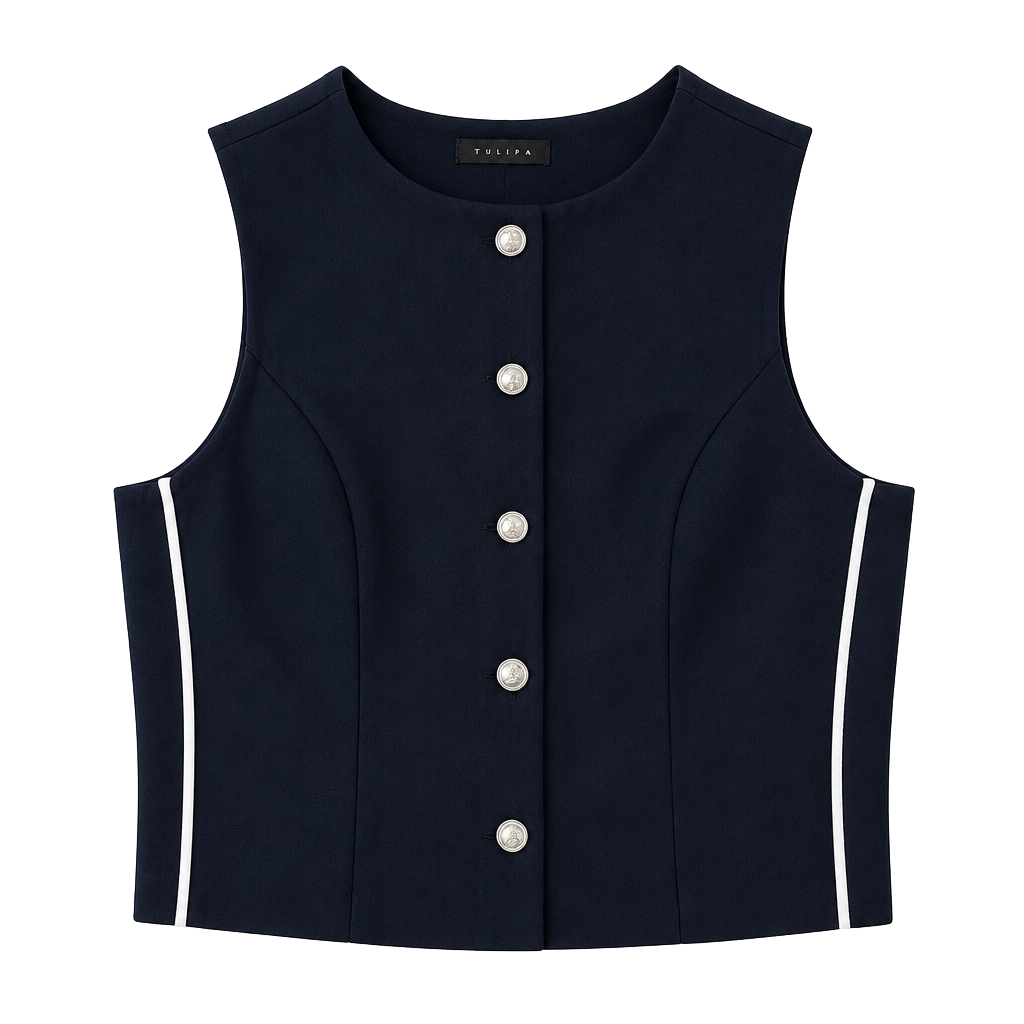 Tulléa Navy Blue Button-Front Vest with White Side Stripes Size M 1