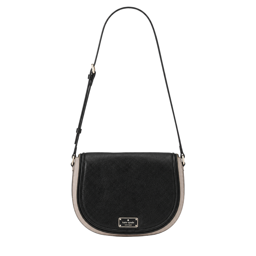 Kate Spade Oliver Street Lilly Pebbled Leather Saddle Crossbody Bag Black and Gray 1
