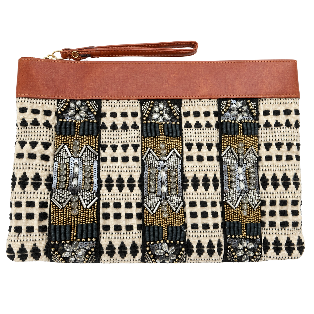 Abercrombie & Fitch Beaded and Embroidered Tribal Pattern Wristlet Clutch 1