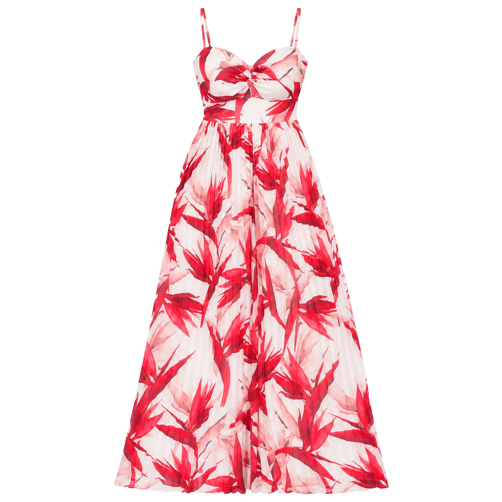 Privy Floral Pleated Jumpsuit Size L Red White Cutout Wide Leg 1