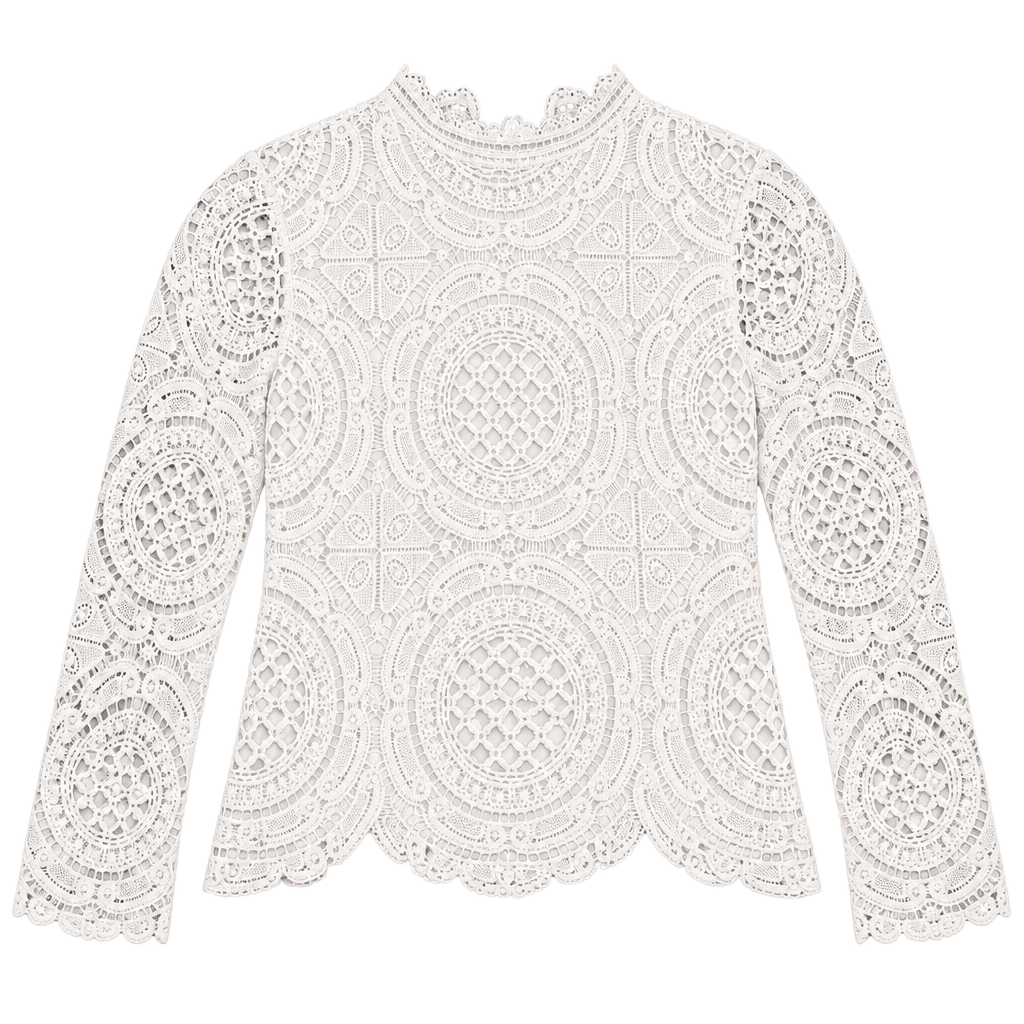 Ultra Pink White Crochet Lace Long Sleeve Top Size M Mock Neck 1