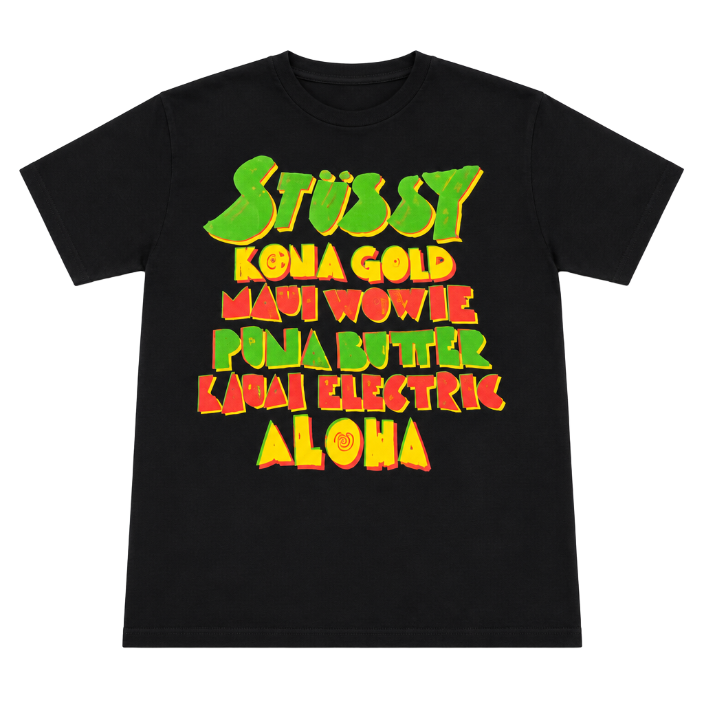 Stüssy Graphic T-Shirt Size Medium Black Kona Gold Hawaii Aloha OF 1