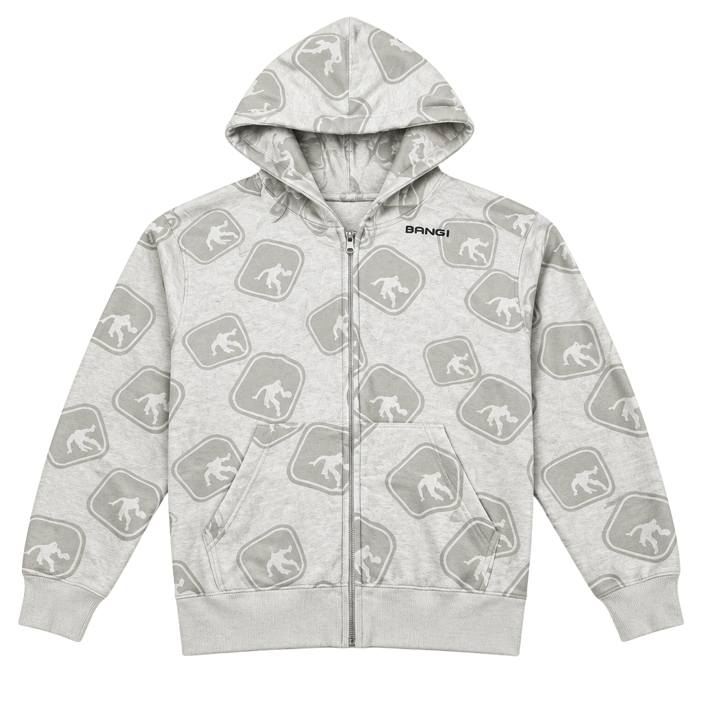 And1 Full Zip Hoodie Size L White Gray AOP Basketball Y2K Vintage OF 1