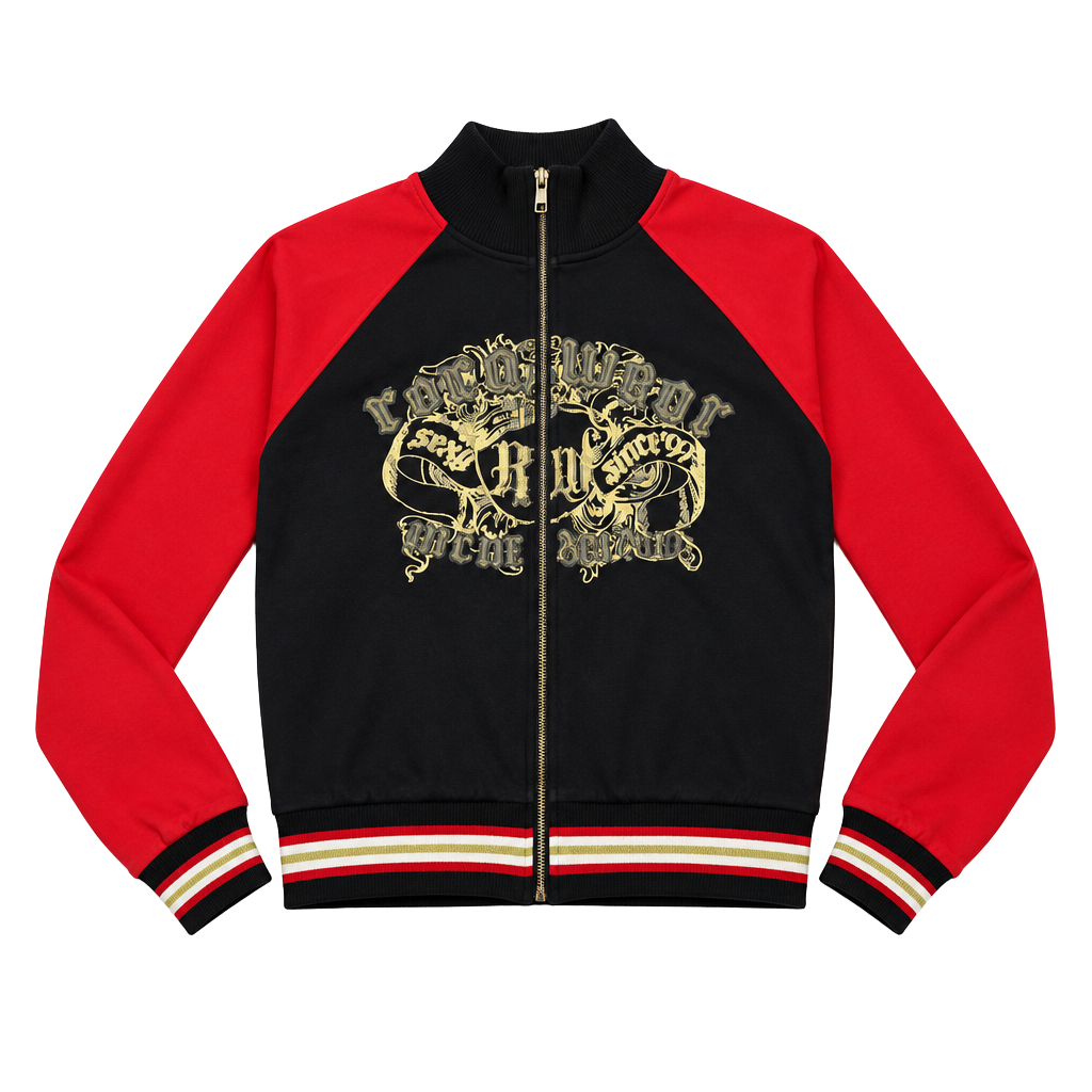 Rocawear Zip Up Track Jacket Size S Black Red Gold Logo Y2K OF 1