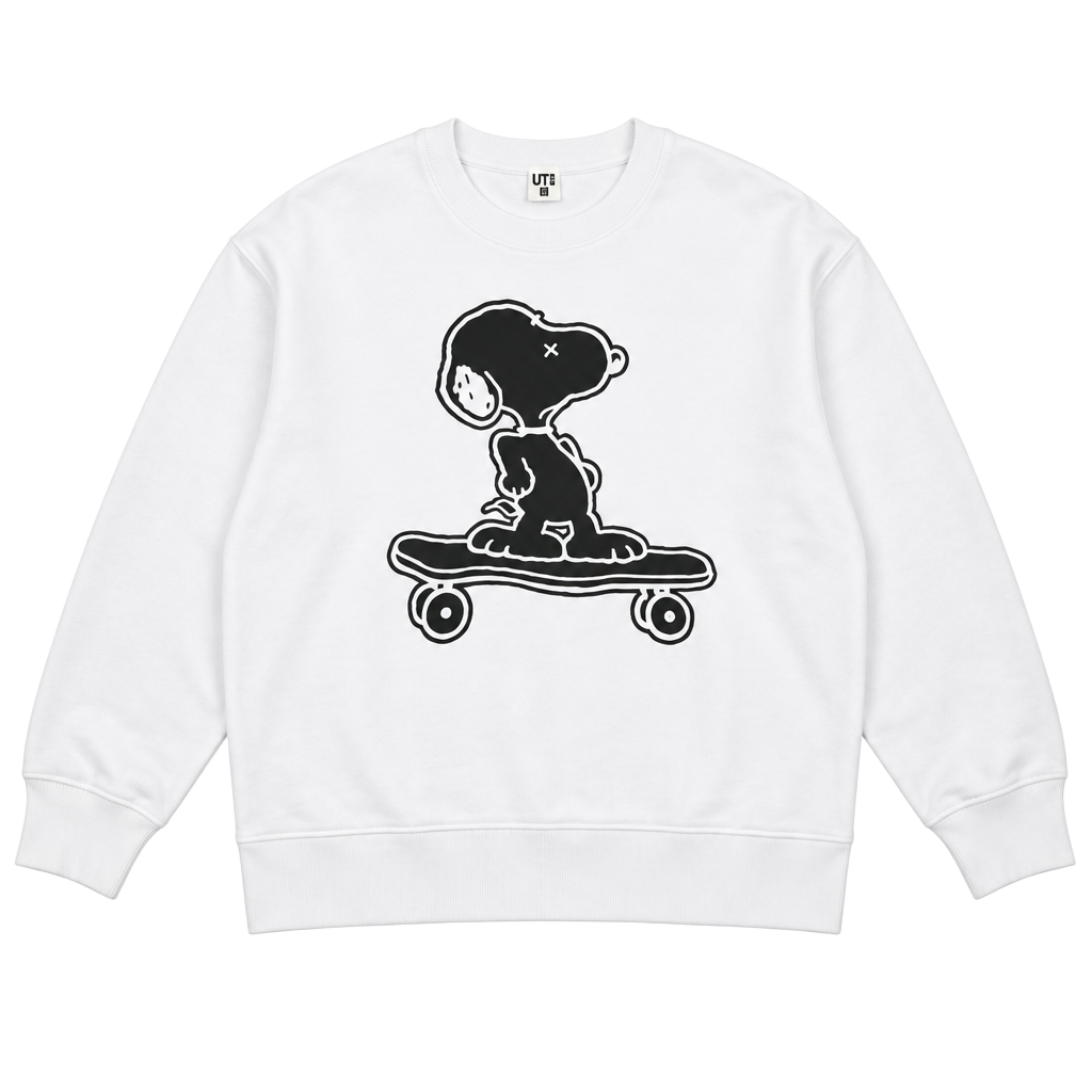 Uniqlo KAWS Peanuts Snoopy Size M White Skateboarding Sweatshirt 1