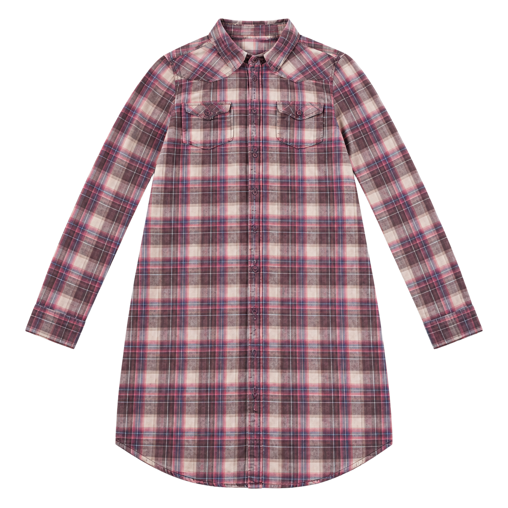 Diesel Plaid Flannel Shirt Dress Size M Red Purple Western Long Sleeve OF 1