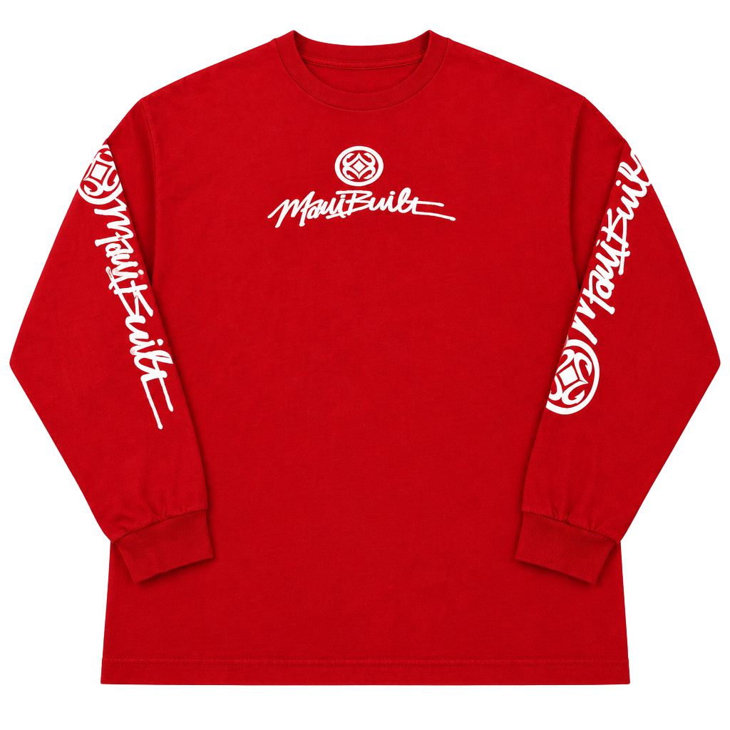 Maui Built Long Sleeve Shirt Red Graphic Logo Print Size XL (OF) *cracking 1