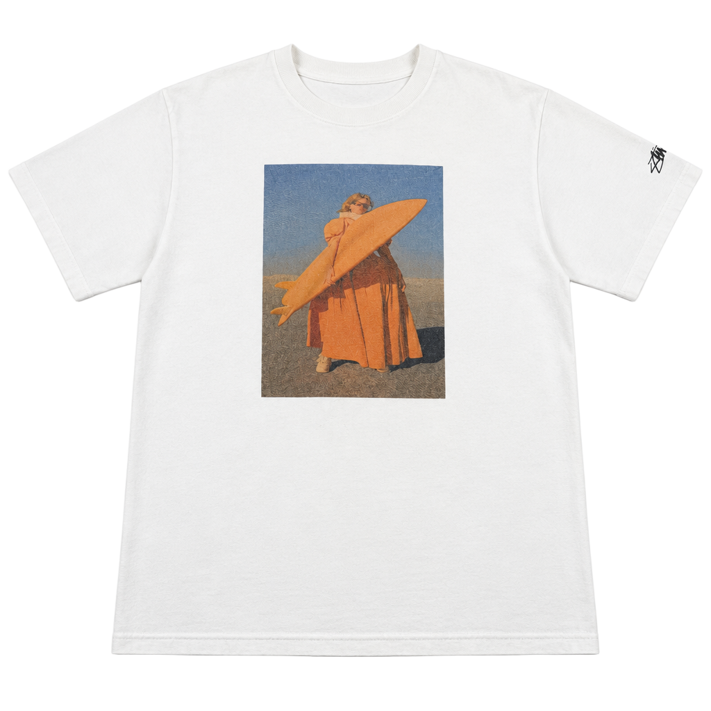 Stussy Graphic Photo T-Shirt White Surfboard Orange Dress Size M (OF) *light staining 1