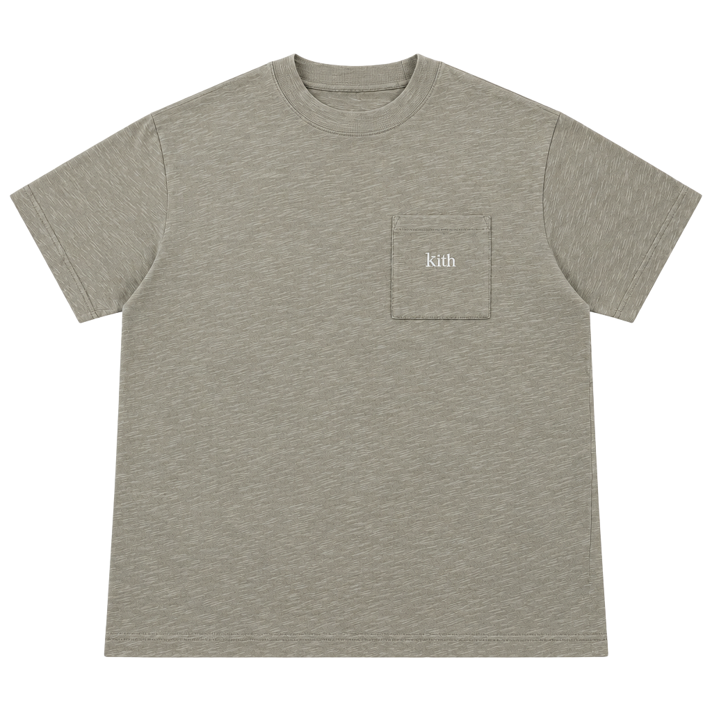 Kith Pocket T-Shirt Tan Slub Cotton Embroidered Logo Size L (OF) *small stain on sleeve 1