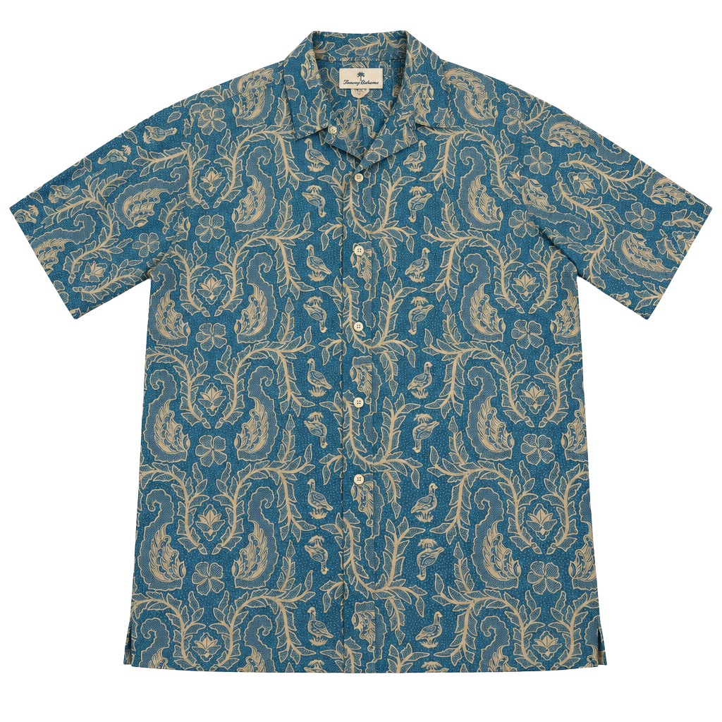 Reyn Spooner Hawaiian Shirt Blue Floral Short Sleeve Button Up Size M (OF) *fading, hole 1