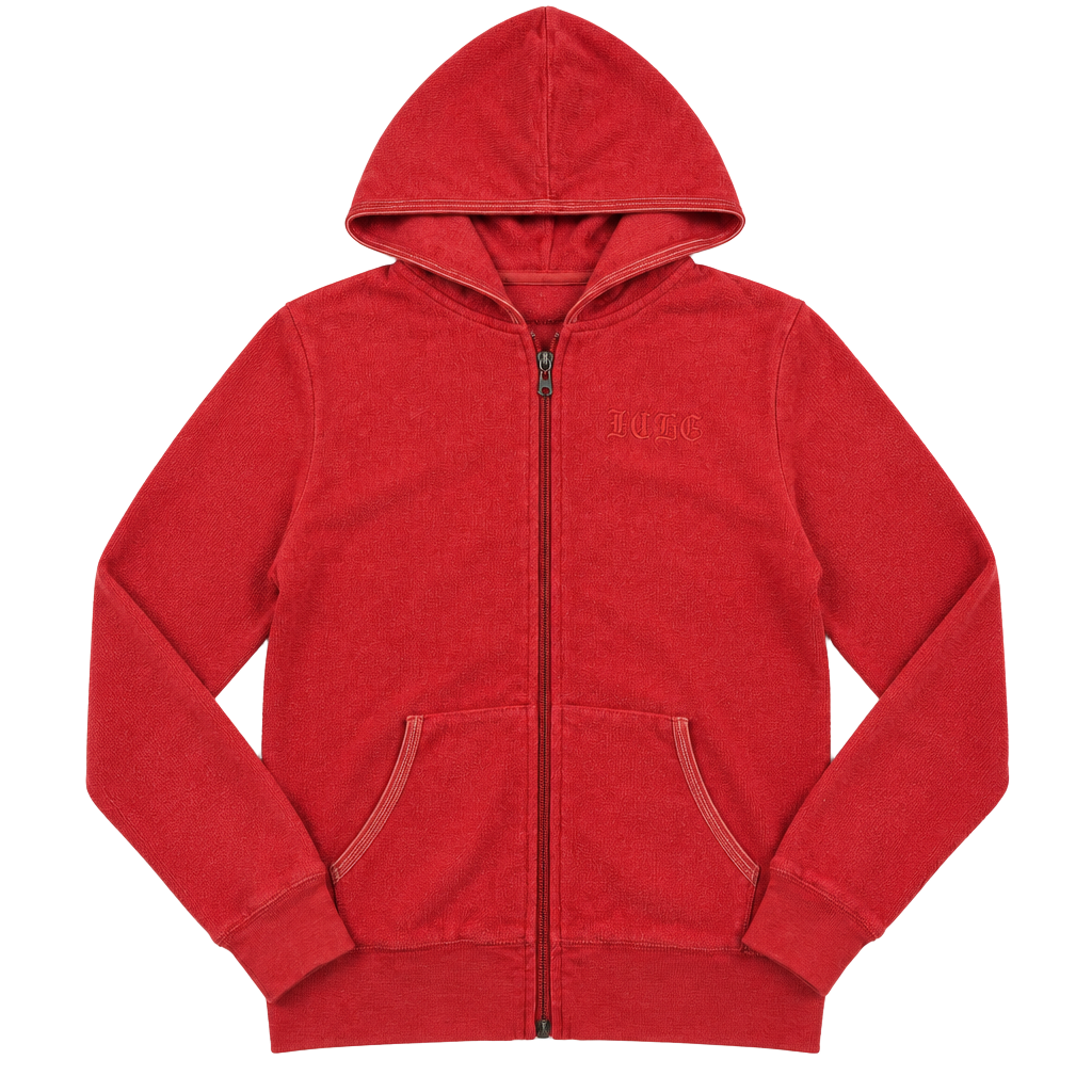 BCBG Max Azria Full Zip Hoodie Red Velour Size M (OF) 1