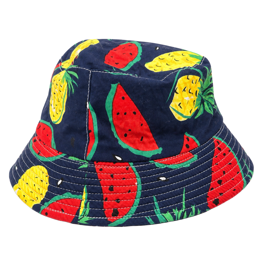 Unbranded Watermelon Pineapple Fruit Print Navy Blue Bucket Hat 1