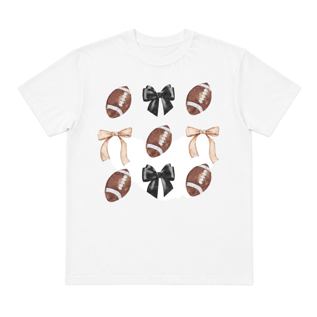 Comfort Colors Women’s Bows and Football Short Sleeve Relaxed Fit T-Shirt Medium 1