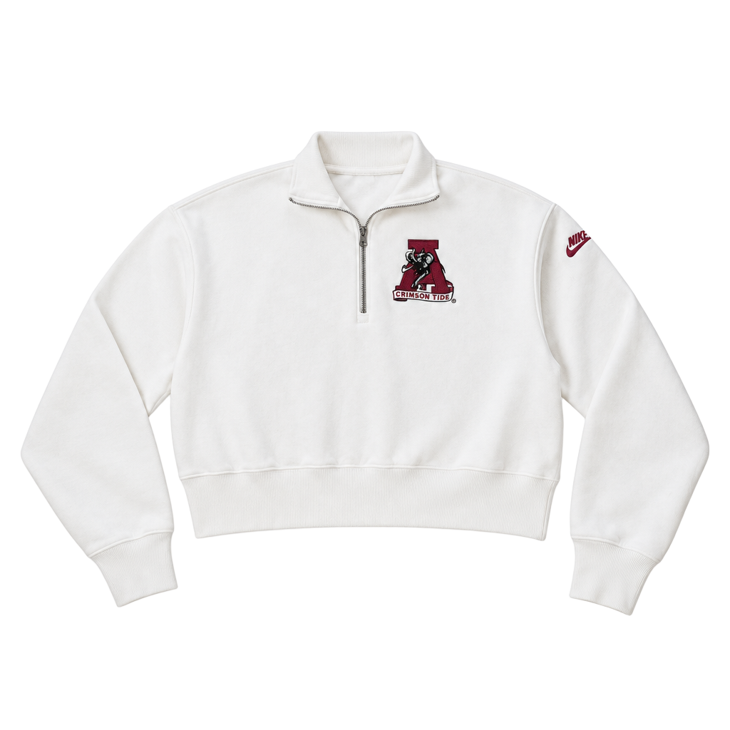 NWT Nike Alabama Crimson Tide Half-Zip crop Sweatshirt womens Size Large White 1