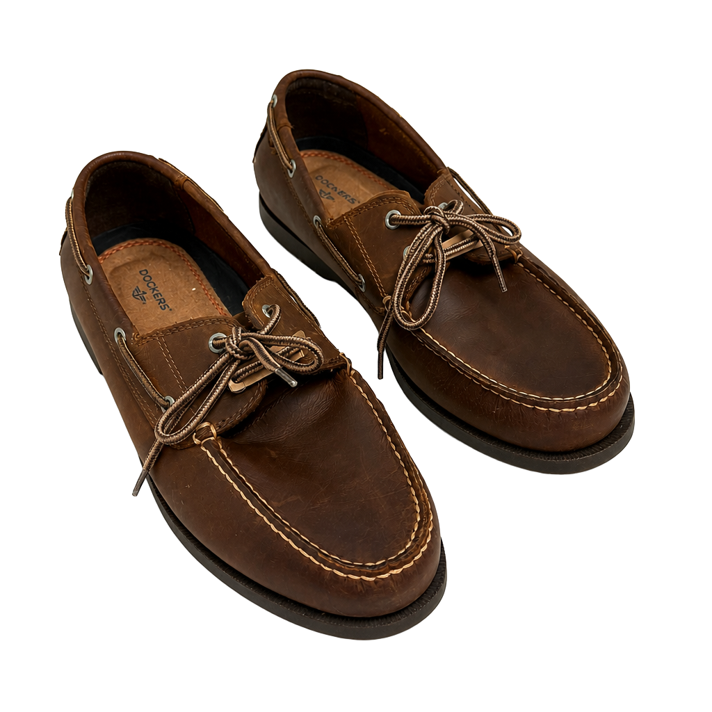 Dockers Vargas Boat Shoes Size 12W Brown Leather Casual Loafers Mens Like New 1