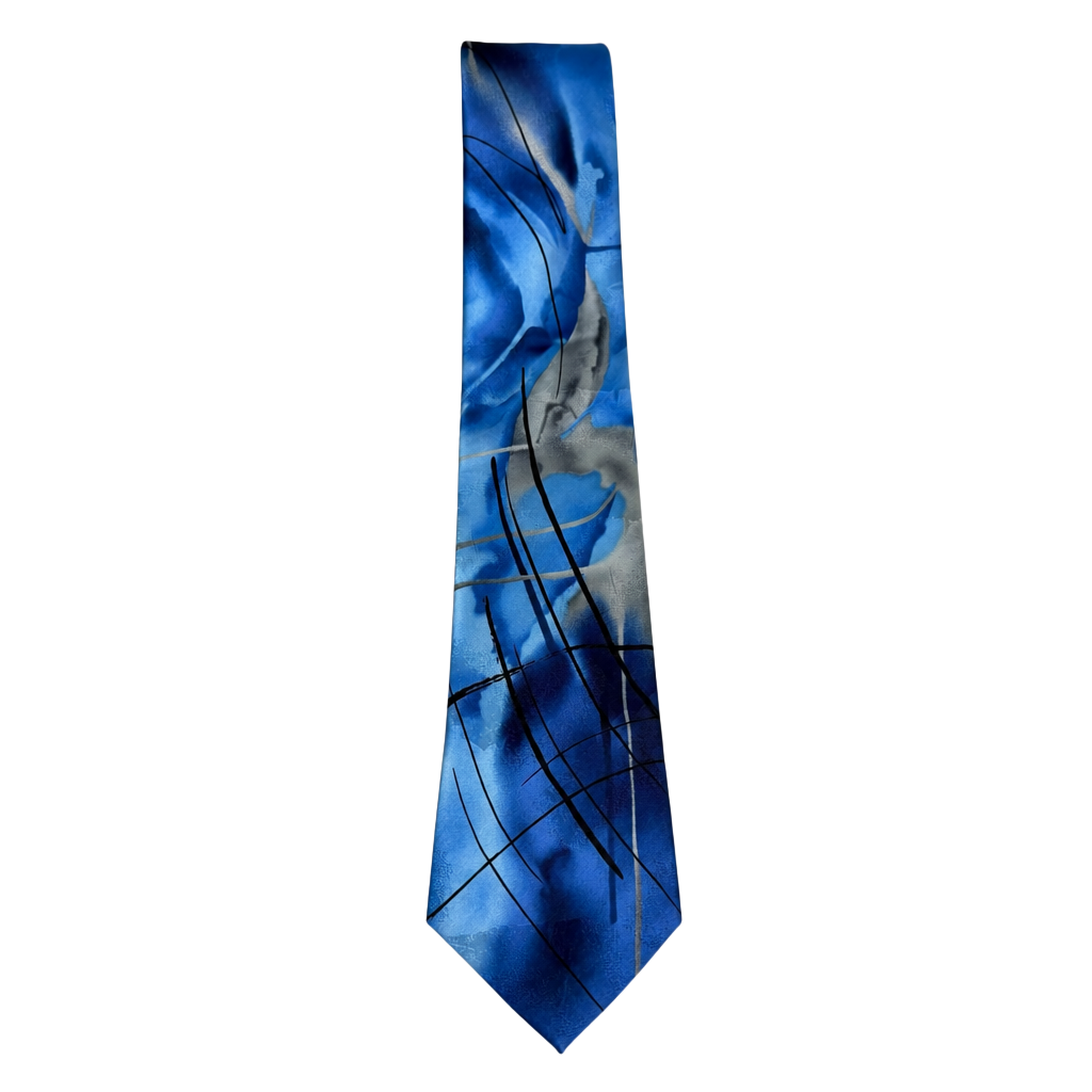 J. Garcia Poet Absorbs The War Collection Fifty-Nine 100% Silk Blue Abstract Tie 1