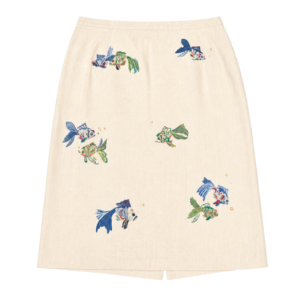Talbots Irish Linen Skirt Size 8 Embroidered Fish 1