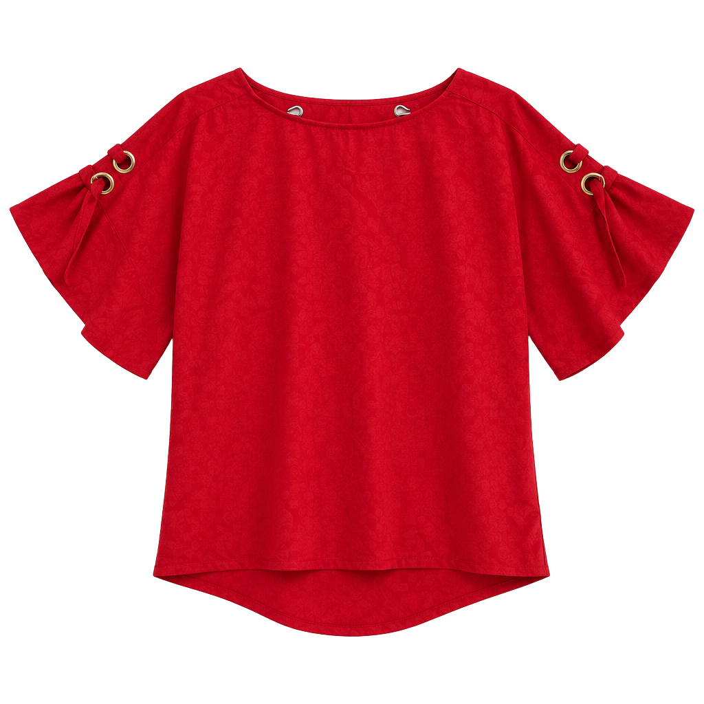 Ellen Tracy Red Linen Blend Dolman Flutter Sleeve Grommet Top Size S Spring 1