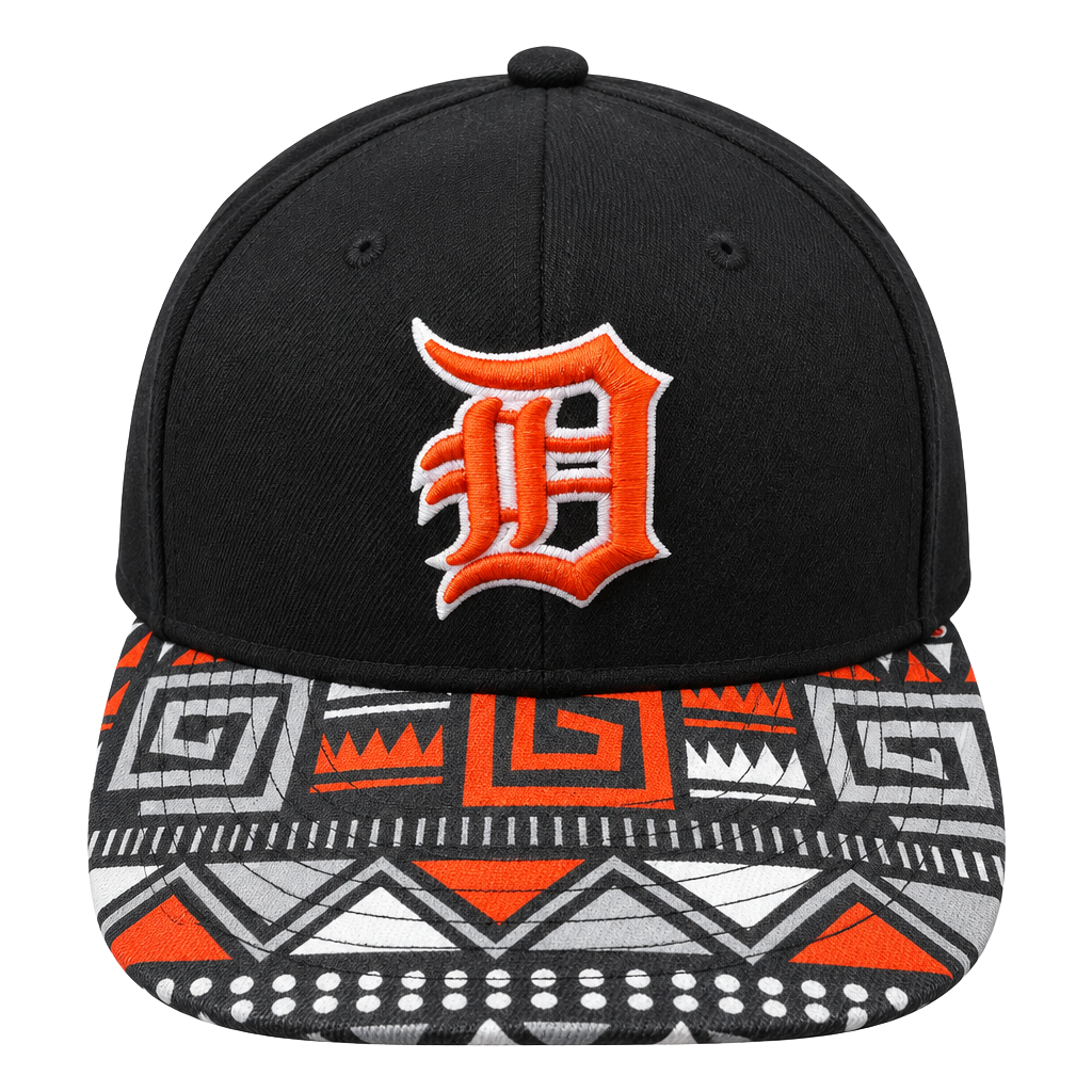 New Era Detroit Tigers Snapback Hat Black Patterned Flat Bill Cap 1