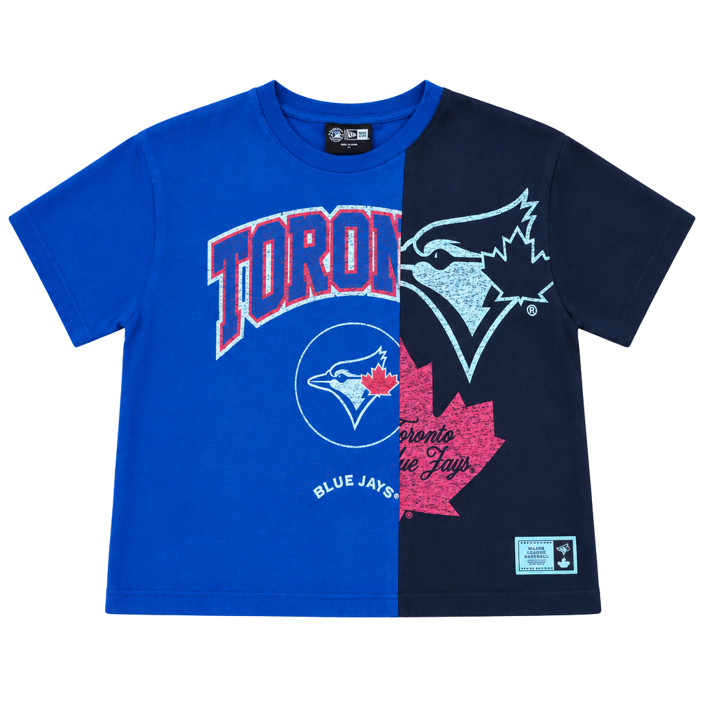 New Era Toronto Blue Jays Size L Upcycled Colorblocked Cropped T-Shirt 1