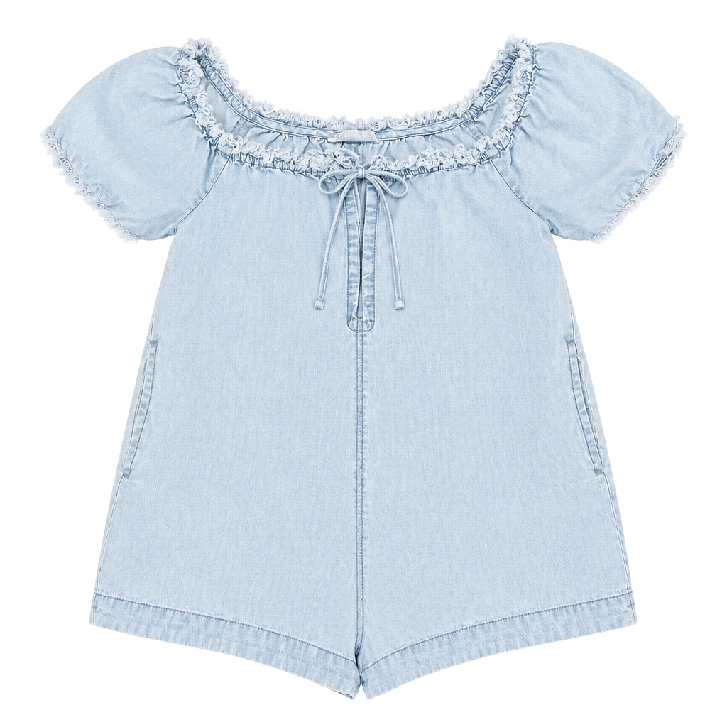 We The Free Romper Size S Light Wash Denim Off Shoulder Babydoll 1