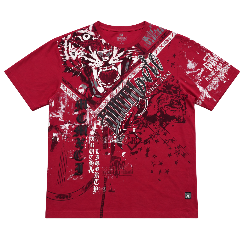 Southpole Graphic T-Shirt Size XL Red Tiger Y2K Grunge 1