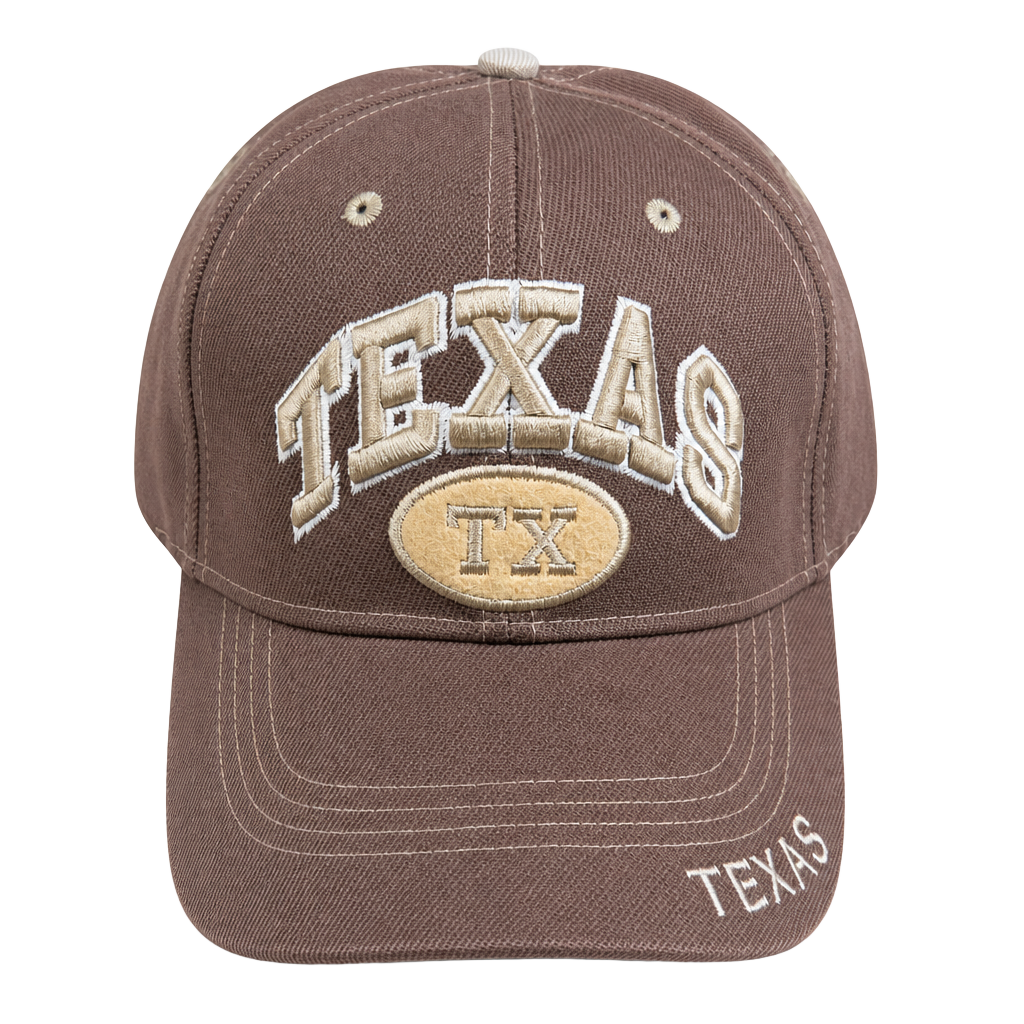 TX Embroidered Brown Baseball Cap w/ Hook & Loop Strap 1