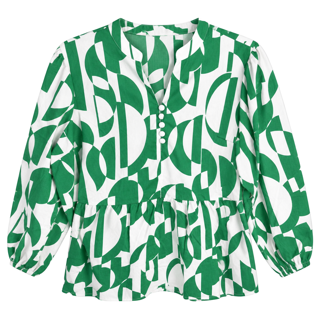 Belle By Kim Gravel Geo Goddess Blouse Size L Green 1