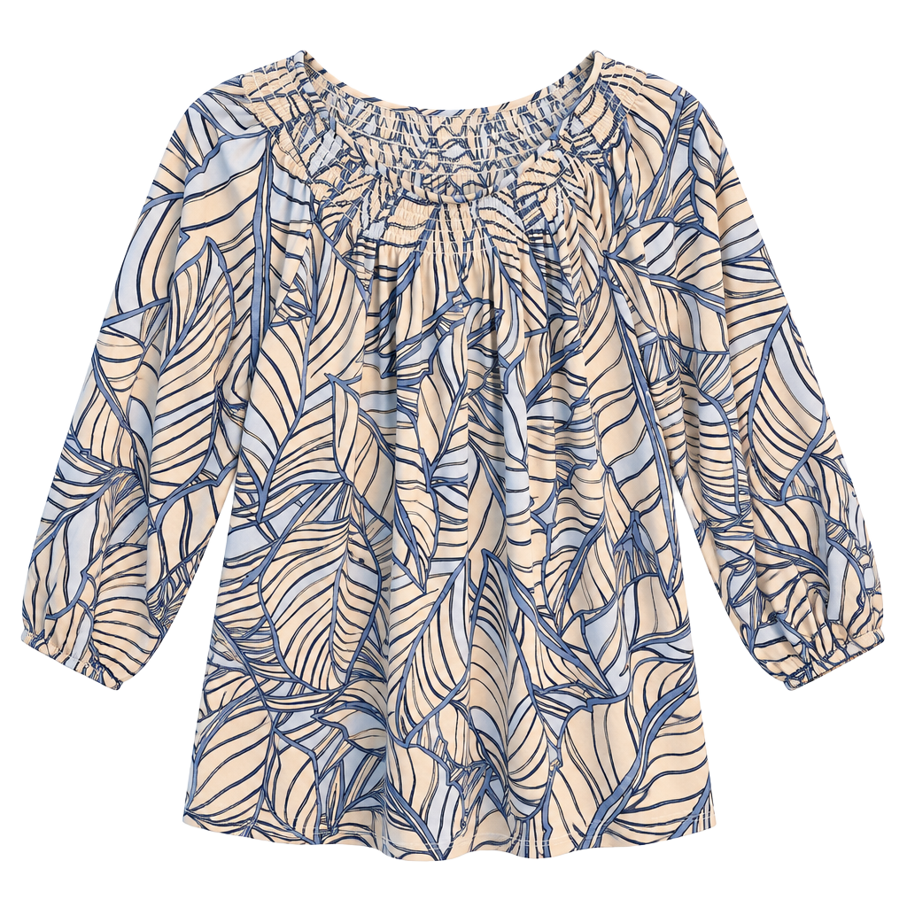 Susan Graver Blouse Size M Blue Leaf Print 1