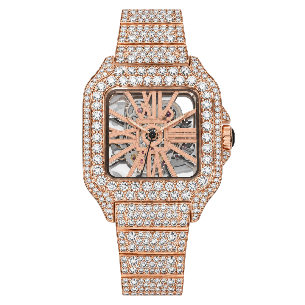 Wrist Watch Rose Gold Iced Out Skeleton 1