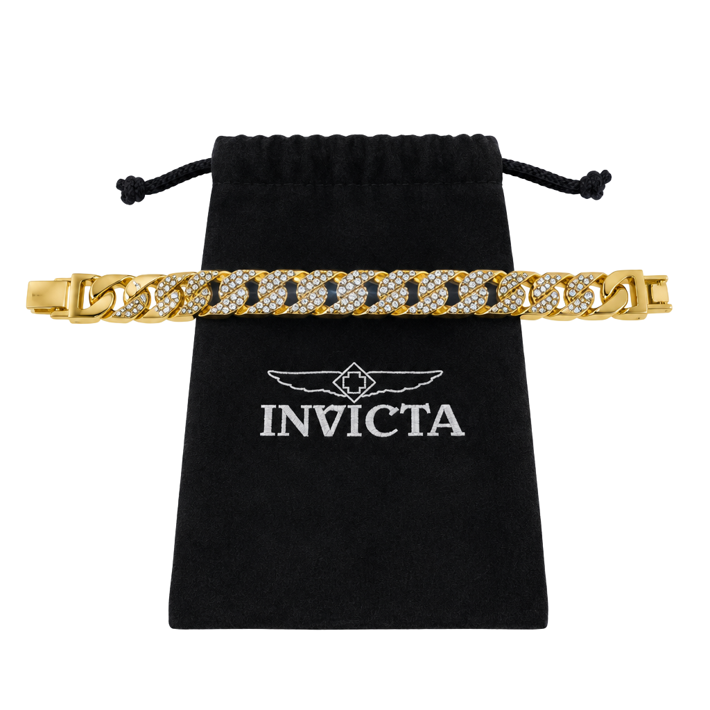 Invicta Gold-Tone Cuban Link Bracelet with Pavé Accents 1