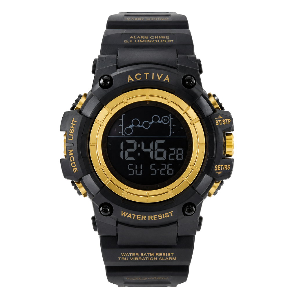 Activa x Invicta Digital Sport Watch Black and Gold with Case and Keychain 1