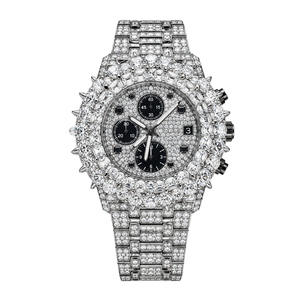 Black & Silver Iced Out Rhinestone Fashion Watch – Multi-Dial Bezel 1