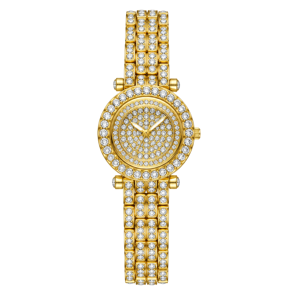 Ice Star Gold Tone Iced Out Rhinestone Roman Numeral Quartz Watch 1