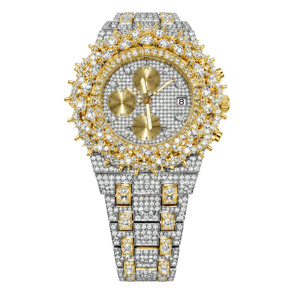Two-Tone Gold & Silver Iced Out Rhinestone Fashion Watch 1