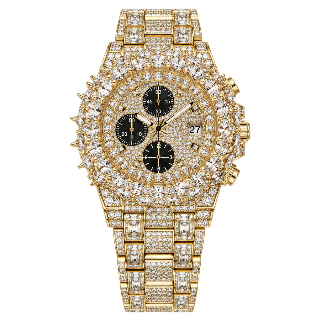 Gold & Silver Iced Out Rhinestone Fashion Watch – Multi-Dial Style 1