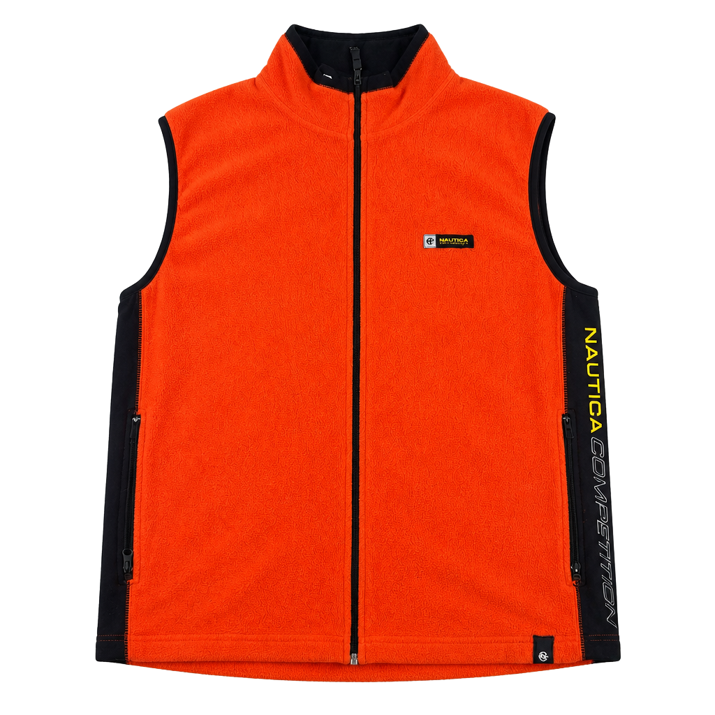 Vintage Nautica Competition Nautech Orange Fleece Vest XL 1