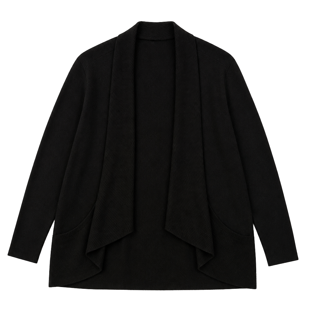 Women's Black Open-Front Shawl Collar Cardigan Sweater 1