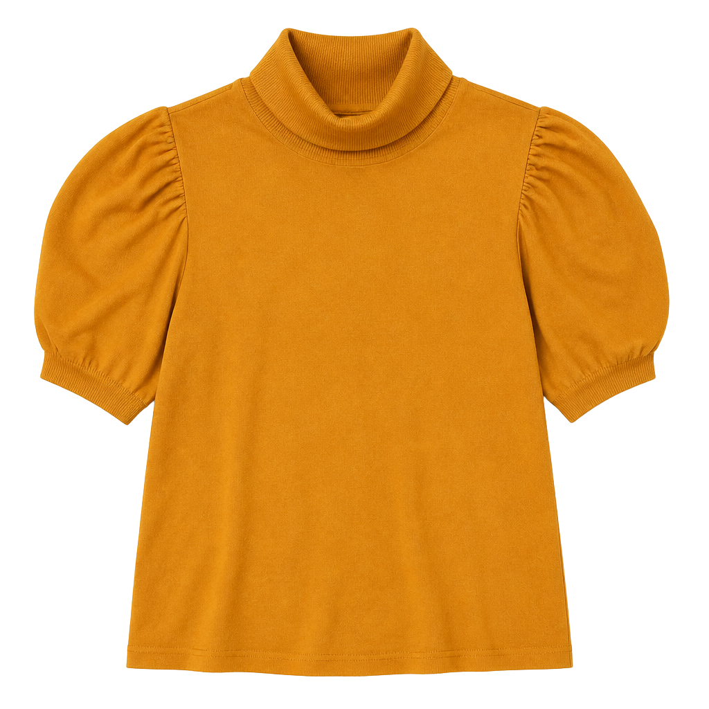 80 Park Mustard Yellow Puff Short Sleeve Turtleneck Sweater Size L 1