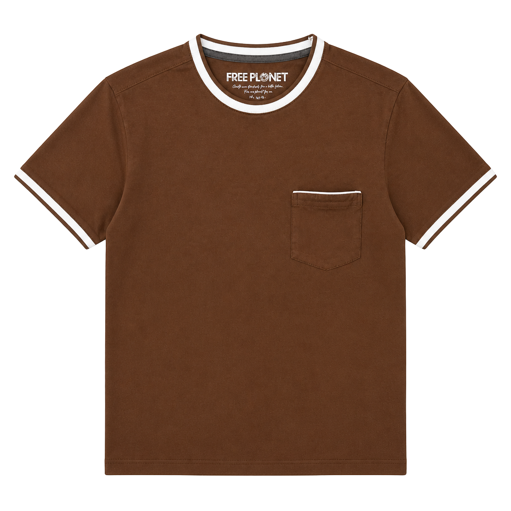 Free Planet Brown Ringer Pocket T-Shirt with White Contrast Trim 1