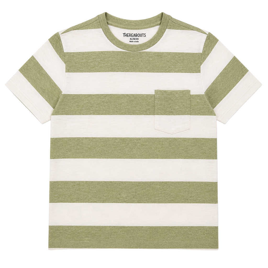 Thereabouts Boys XL (18/20) Green and White Striped Pocket T-Shirt 1
