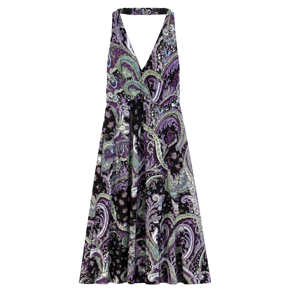 Christina Love Purple Paisley Halter Maxi Dress with Beaded Neckline 1