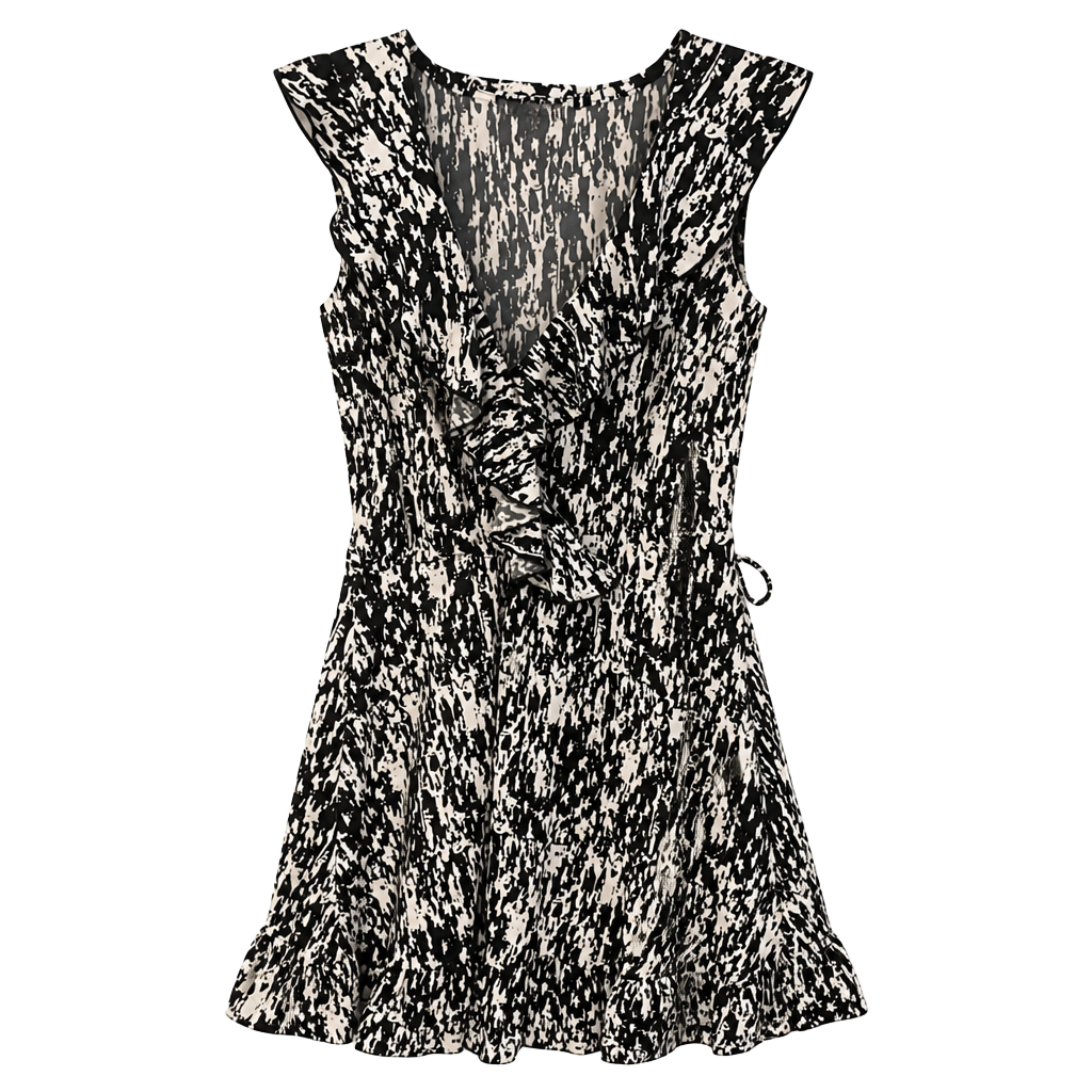 Forever 21 XXI Black and White Abstract Print Ruffle Surplice Dress 1